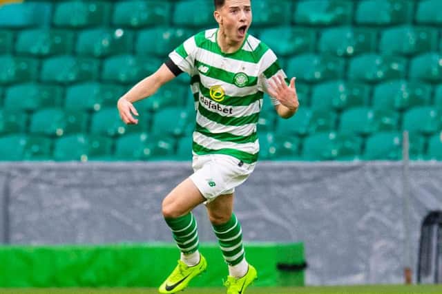 Mikey Johnston celebrates a goal for Celtic