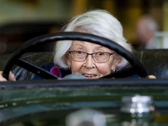 Dorothe Pullinger's daughter Yvette Le Couvey, 93, behind the wheel of the engineer's 1924 Galloway coupe. Picture: Craig Williamson/SNS