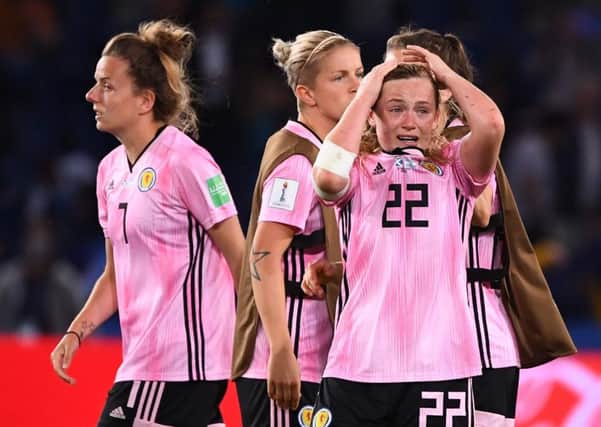 Agony for Erin Cuthbert and her Scotland team-mates. Picture: Franck Fife/AFP/Getty Images