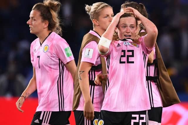 Agony for Erin Cuthbert and her Scotland team-mates. Picture: Franck Fife/AFP/Getty Images