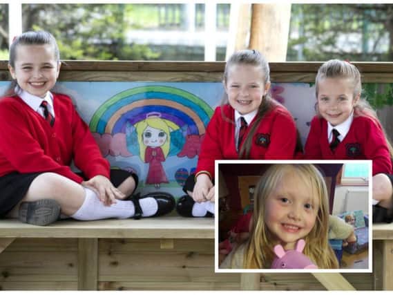 Children from Chapelside Primary School, where Alesha MacPhail was a pupil, have helped unveil a new playground memorial to the youngster. Picture: PA
