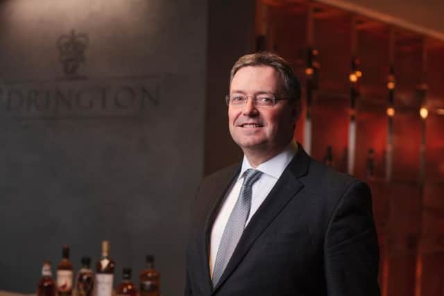 Chief executive Scott McCroskie with the Edrington brand portfolio. Picture: Jo Hanley