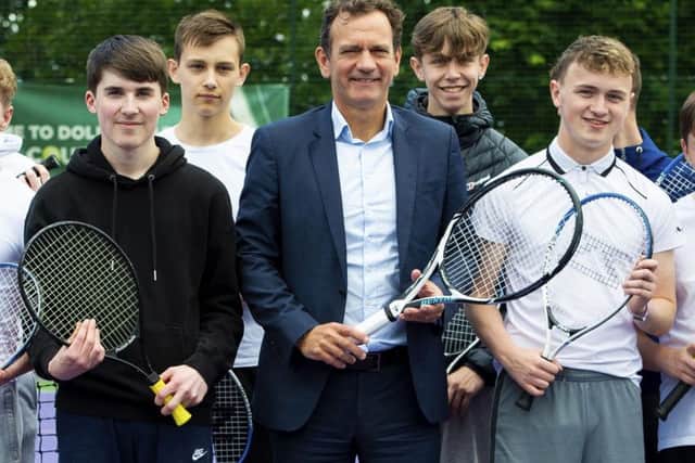 Tennis Scotland's Blane Dodds launches Tennis for Free at St Mungo's High School in Falkirk. Picture: SNS