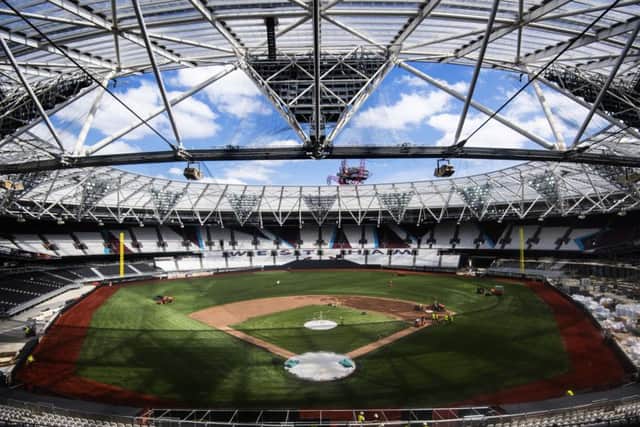 The London Stadium is preparing to host the first regular season baseball match in Europe. Photograph: Victoria Jones/PA