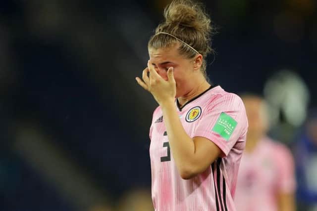 A dejected Nicola Docherty at full-time after Scotland's 3-3 draw with Argentina.