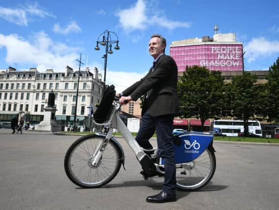 The first of 63 electric bikes that will be available for hire in Glasgow from September. Picture: John Devlin