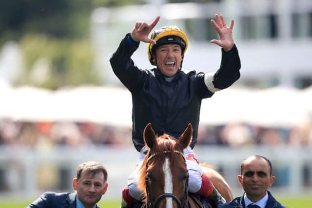 Frankie Dettori celebrates winning the Gold Cup aboard Stradivarius on day three of Royal Ascot. Picture: Adam Davy/PA