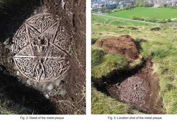 The metal plaque was found underneath a triangle of turf. Picture: contributed