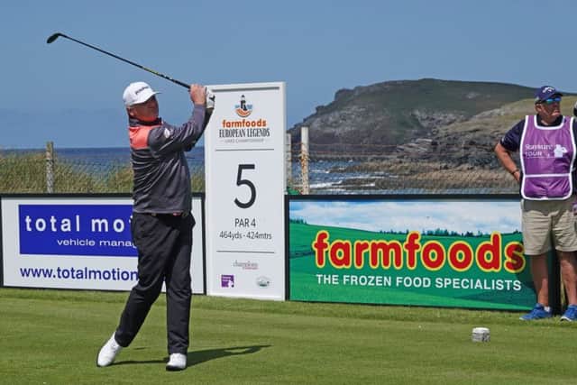Paul Lawrie tees off at the fifth - the hole where he played the wrong ball from the fairway - in the Farmfoods European Legends Links Championship at Trevose. Picture: Getty Images