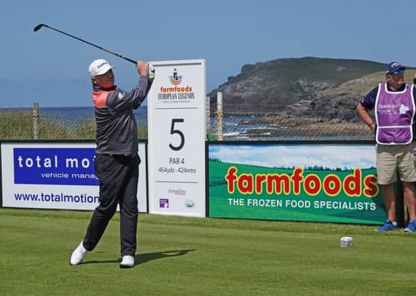 Paul Lawrie tees off at the fifth - the hole where he played the wrong ball from the fairway - in the Farmfoods European Legends Links Championship at Trevose. Picture: Getty Images