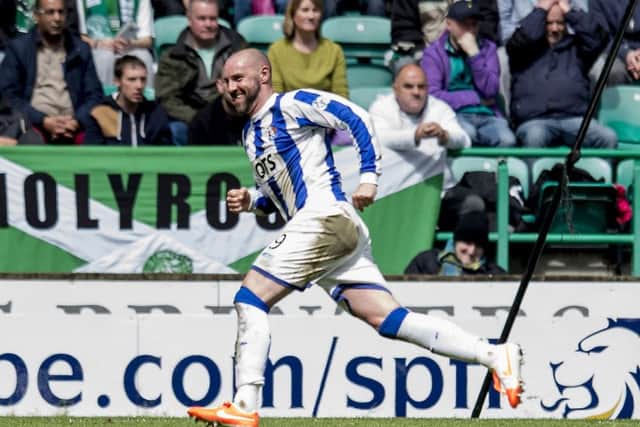 Too quick for Hibs& Kris Boyd opens the scoring for Kilmarnock atr Easter Road in 2014.  Photograph: Craig Williamson/SNS