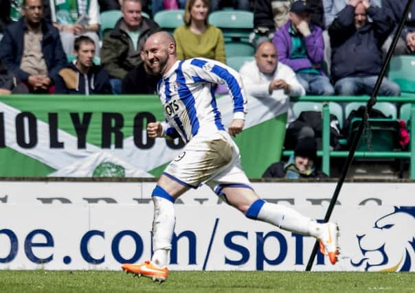 Too quick for Hibs& Kris Boyd opens the scoring for Kilmarnock atr Easter Road in 2014.  Photograph: Craig Williamson/SNS