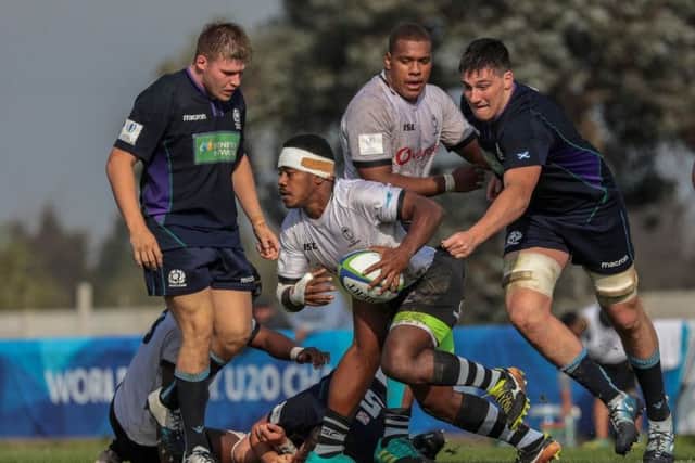 Fiji full-back Osea Waqa on the attack against Scotland in Rosario at the World Rugby U20 Championship. Picture: Franco Perego/World Rugby