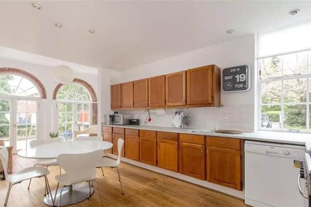 The kitchen overlooks the large garden.
