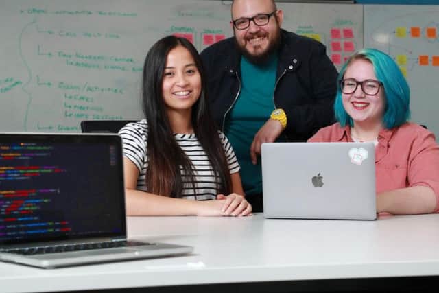 From left: Codebar student Pim Sritawan, programme lead Tony Goncalves and mentor Kate Preston. Picture: Stewart Attwood