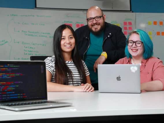 From left: Codebar student Pim Sritawan, programme lead Tony Goncalves and mentor Kate Preston. Picture: Stewart Attwood