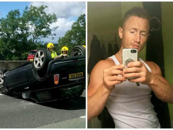 Barry Taker, 34, was driving at 70mph on the M6 when a lorry clipped the rear of his car, causing it to spin out of control. Picture: SWNS