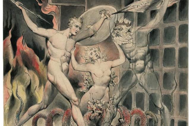 A scene from Paradise Lost, as envisioned by William Blake, in which Satan comes to the gates of hell (PA Photo courtesy of The Wordsworth Trust and the Huntington Library, San Marino, California)
