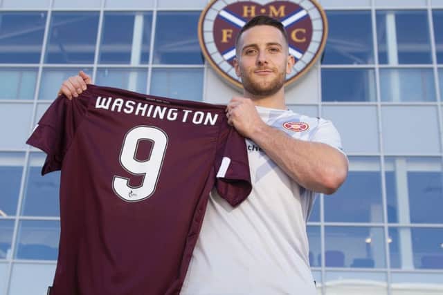 Conor Washington says he has no qualms about taking on Hearts' famous No 9 shirt. Picture: Ross MacDonald/SNS