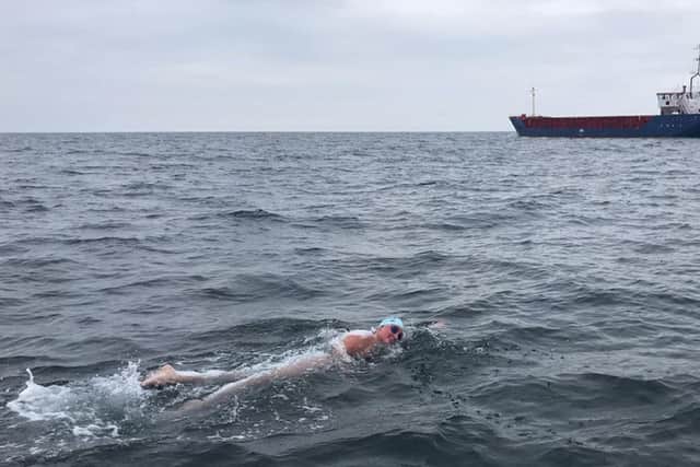 Catherine Breed, 26, from California during her successfull swim of the North Channel from Northern Ireland to Scotland. Picture: Infinity Channel Swimming/PA Wire
