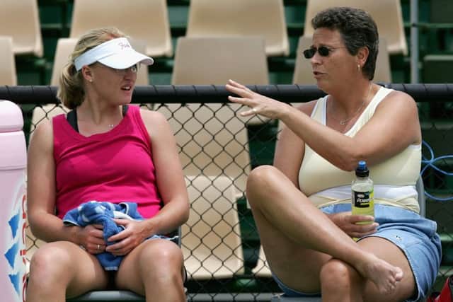 Jo Durie in Melbourne ahead of the 2005 Australian Open with the late Elena Baltacha, who she coached. Picture: Clive Brunskill/Getty Images