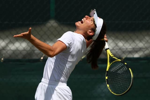 Johanna Konta serves during a practice session. Picture: Getty