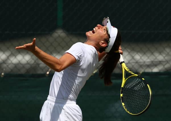 Johanna Konta serves during a practice session. Picture: Getty