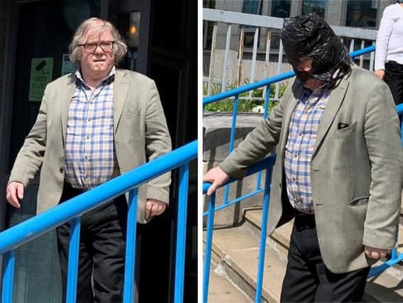 John Keogh, 74, attempted to cover his face as his left Croydon Magistrates Court. Photo: Jess Glass/PA Wire