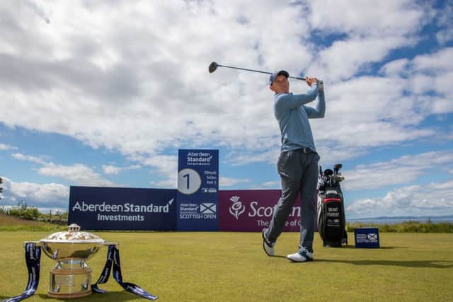 Grant Forrest on the first tee at The Renaissance during an Aberdeen Standard Investments Scottish Opens media day. Picture: Kenny Smith