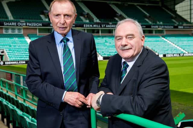 Rod Petrie, right, having spent almost three decades as right-hand man to former Hibs owner Sir Tom Farmer, is amused that he has been viewed by some observers as a rugby man. Picture: SNS.