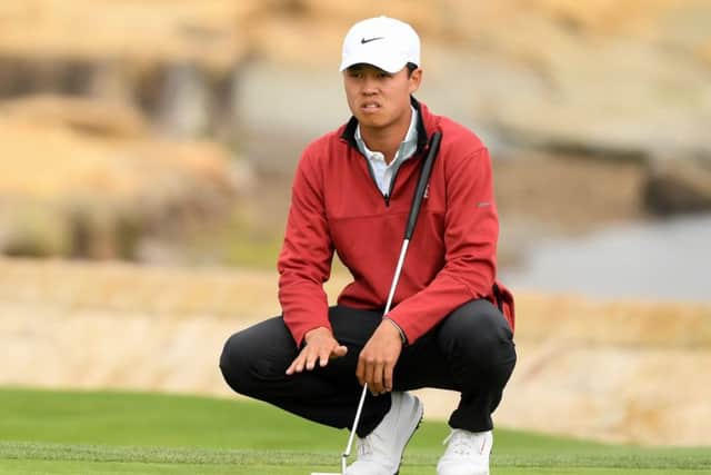 Amateur Brandon Wu lines up a putt on the 18th hole during the second round of the 2019 US Open. Picture: Harry How/Getty Images