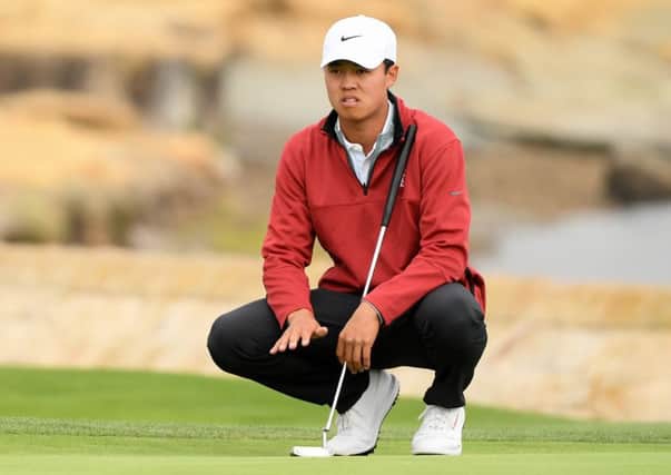 Amateur Brandon Wu lines up a putt on the 18th hole during the second round of the 2019 US Open. Picture: Harry How/Getty Images