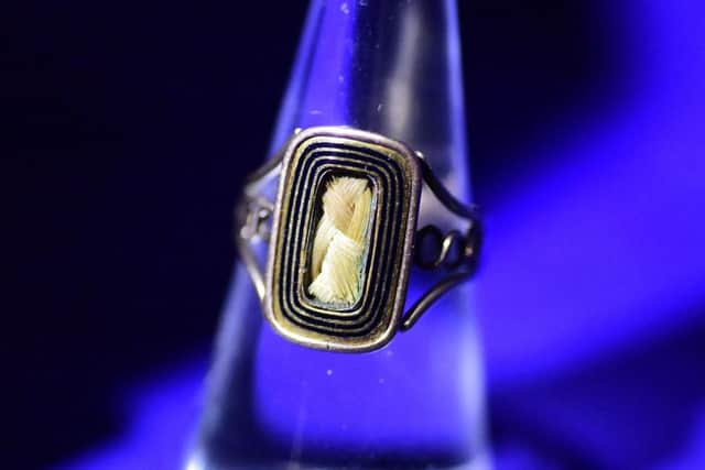 This commemorative ring contains a lock of hair of James Drummond, 3rd Duke of Perth, who was a Lieutenant-General in the Jacobite Army and who died on a ship to France as he fled following Culloden. PIC: Culture Perth and Kinross.


your friend".[24] During the voyage to France there was an epidemic of fever on the ships and Perth, on board the Bellone, was among those who died, on 13 May: as the ships were not able to reach the coast, he was buried at sea.[25]