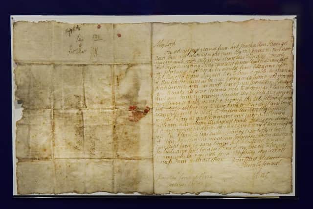 Letter by Jacobite leader Earl of Mar encouraging his friend to gather recruits and "make all your tenants rise to a man, as I have done, and give them no mercy should they refuse". PIC: Culture Perth and Kinross.