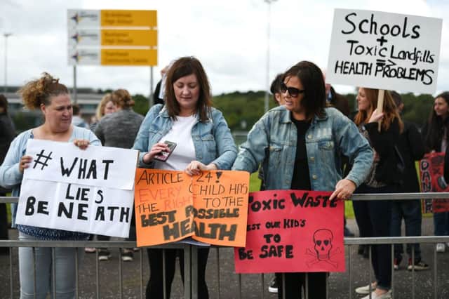 Parents stage a protest at the shared school campus in Coatbridge. Picture: John Devlin