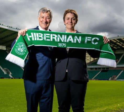 New Hibernian chairman Ron Gordon with chief executive Leann Dempsey. Picture: Ross Parker/SNS