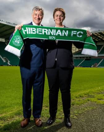 New Hibernian chairman Ron Gordon with chief executive Leann Dempsey. Picture: Ross Parker/SNS