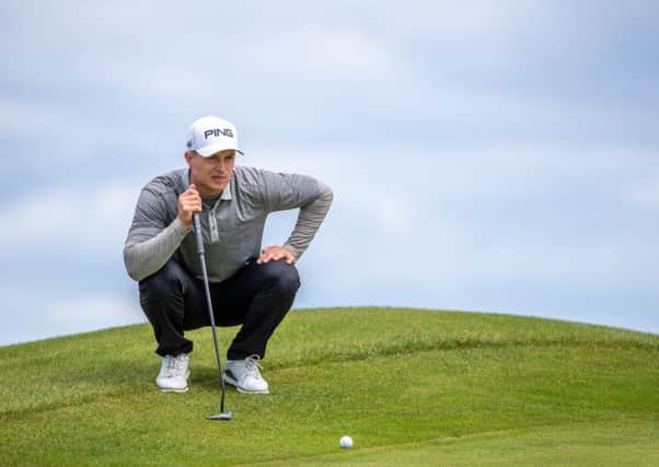 Calum Hill lines up a putt en route to equalling the Longniddry course record with a six-under-par 62 in the first round of the ASI Scottish Open qualifier. Picture: Kenny Smith