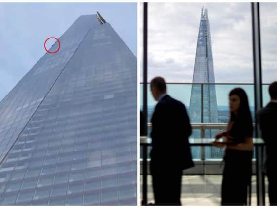 The man was spoken to by police after the stunt but not arrested when he was seen on the side of the skyscraper at around 5.15am on Monday. Picture: PA/ David Kevin Williams