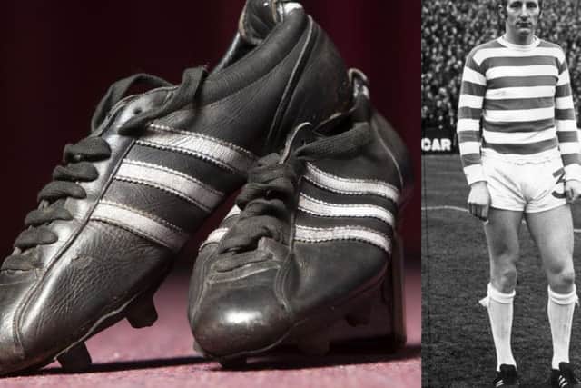 The boots which Tommy (right) wore in the 1967 European Cup final are up for auction.