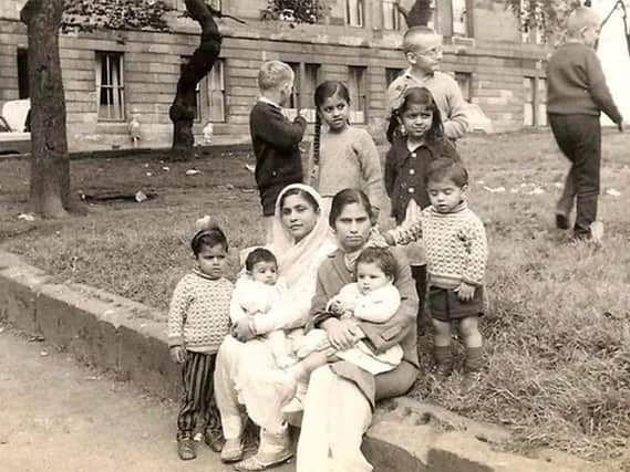 The Bhatti and Sadiq family gathered outside on Grafton Square, Glasgow  circa 1967. PIC: Bhatti family.