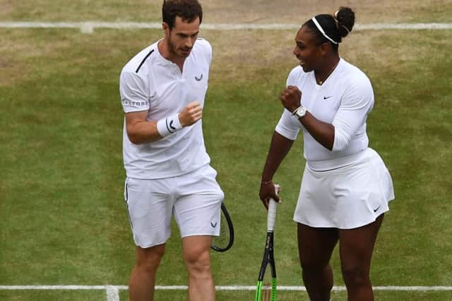 Andy Murray celebrates with Serena Williams. Picture: AFP/Getty Images