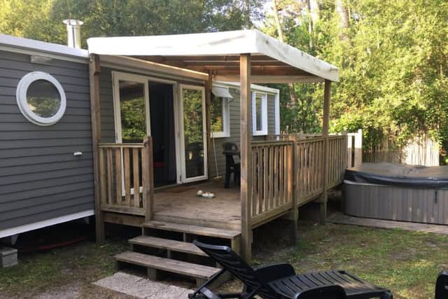 Mobile home and hot tub at Camping Mayotte Vacances. Picture: Kirsty Hoyle