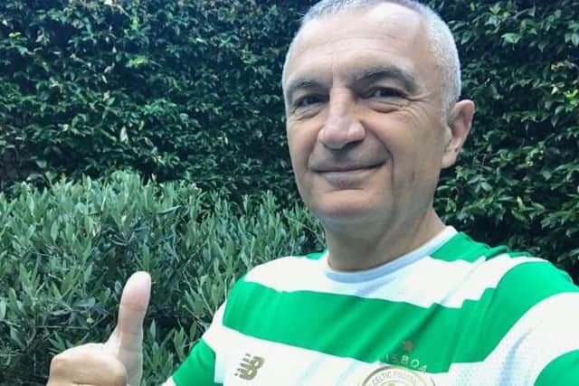 President of Albania Ilir Mata shows off his support for Celtic