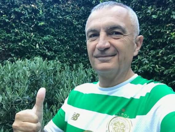 President of Albania Ilir Mata shows off his support for Celtic
