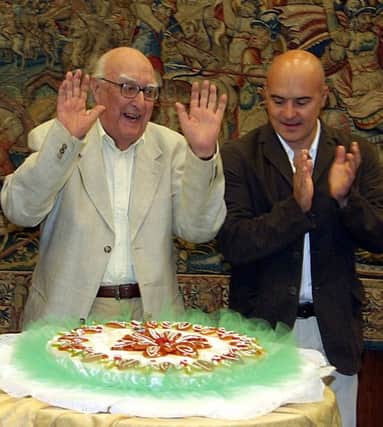 Andrea Camilleri, left, with actor Luca Zingaretti, who plays Inspector Montalbano, in 2005  Picture: AP