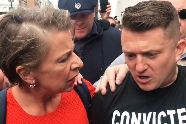 Tommy Robinson outside the court with Katie Hopkins. Picture: PA