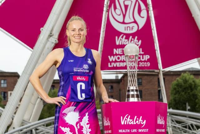 Scotland captain Claire Maxwell with the Netball World Cup trophy. Picture: Jan Kruger/Getty