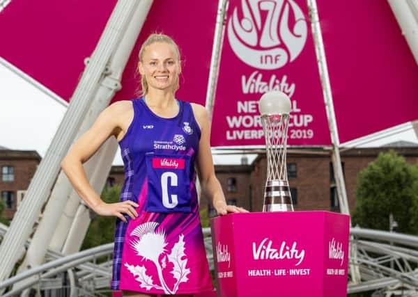Scotland captain Claire Maxwell with the Netball World Cup trophy. Picture: Jan Kruger/Getty