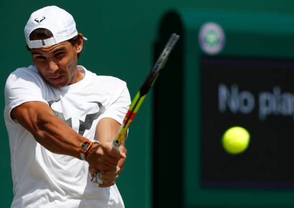 Rafael Nadal takes part in a practice session at Wimbledon. Picture: Adrian Dennis/AFP/Getty